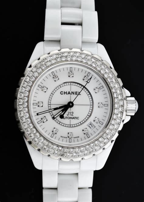 chanel white ceramic watch with diamonds